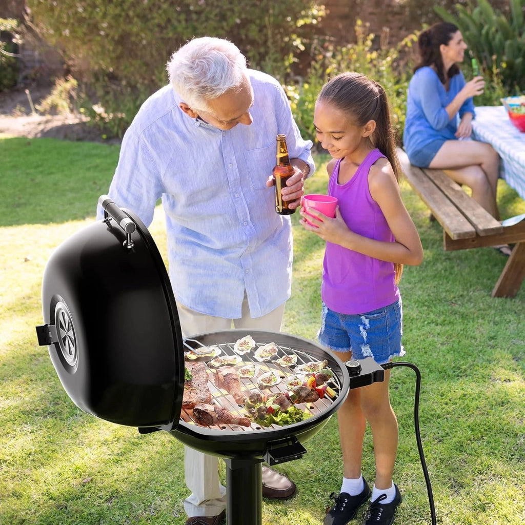 Griglia Elettrica per BBQ, Griglia Portatile con Supporto, Griglia Rimovibile Antiaderente, Temperatura Regolabile, 1600W per Uso Interno ed Esterno per BBQ, Festa, Campeggio