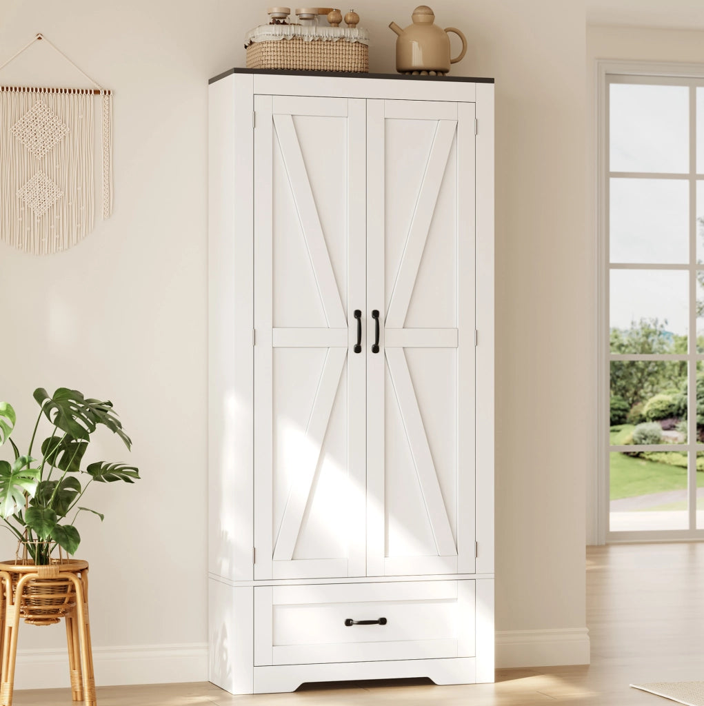 Armadio dispensa da cucina 80x35x183 cm con 2 ante e cassetto in MDF bianco