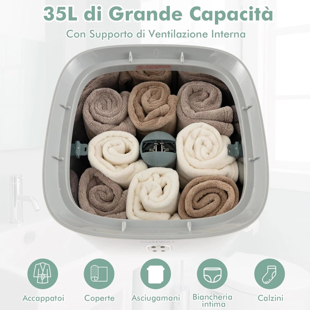COSTWAY 35L Scaldasalviette Secchio Grande, Scaldasalviette in Acciaio Inox con Timer, Schermo, 2 modalità Caldo/Asciutto e Spegnimento Automatico, per Asciugamani e Coperte
