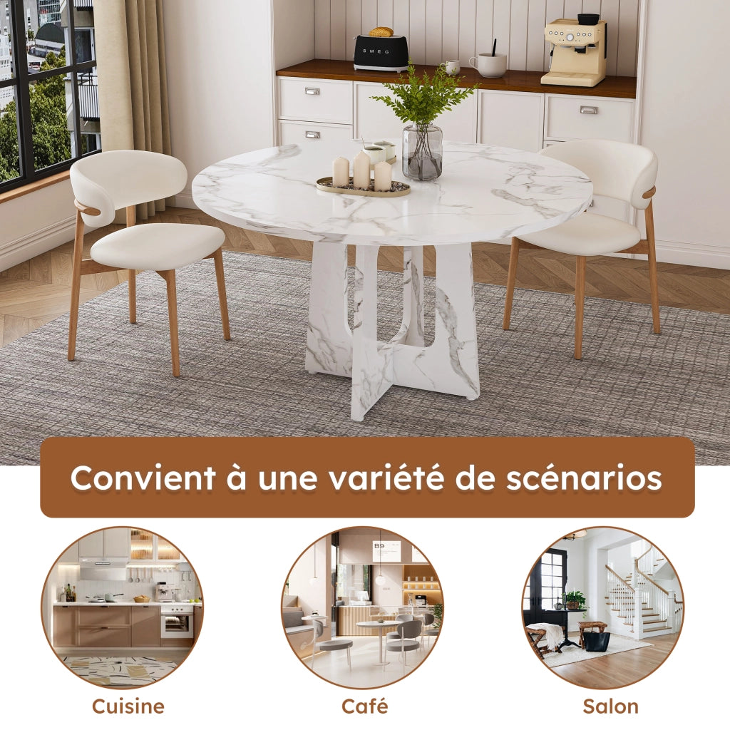 TAVOLO ROTONDO 120 cm H76 cm MDF Effetto Marmo Bianco