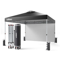 Gazebo pieghevole pop-up grigio, 3 x 3 m con parete laterale e ruote