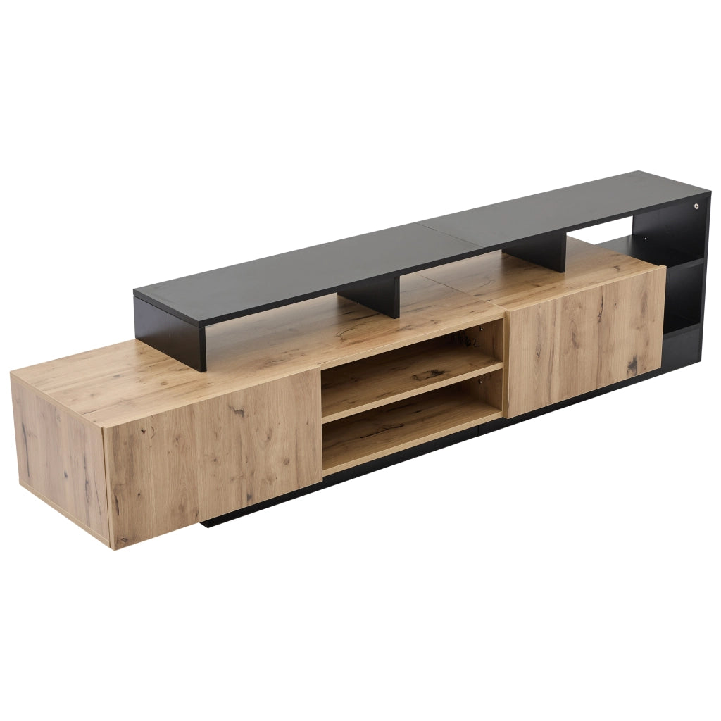 Mobile TV moderno - Zephmum- Fino a 70 pollici, spazio aperto con LED, struttura in legno con cornice nera