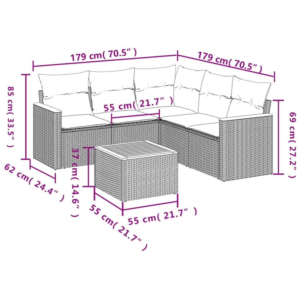 Set Divano da Giardino 6 pz con Cuscini Nero in Polyrattan 3225965