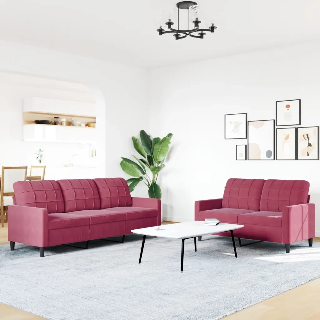 Set di Divani 2 pz con Cuscini Rosso Vino in Velluto 3278395