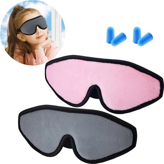 Set da sonno per bambini 2 in 1, maschera da occhi con contorni in memory foam, maschera da sonno per viaggi con cinghie regolabili, maschera da occhi 3D (rosa e grigio)