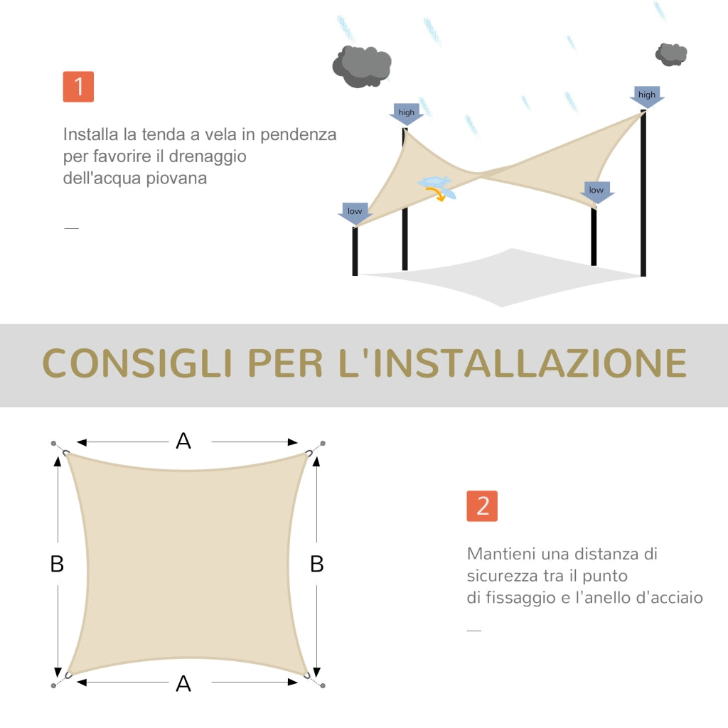 Tenda da Sole Rettangolare in HDPE ¨C zephmum ¨C Crema 4x6m