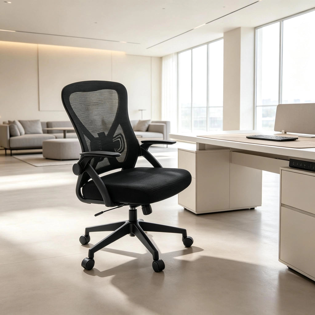 Sedia da ufficio girevole con Design Ergonomico Altezza Regolabile e Braccioli Pieghevoli in Rete Nero