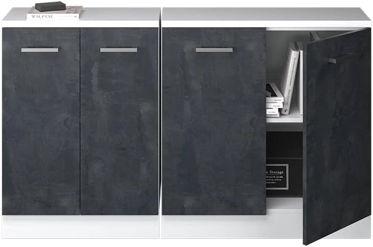 Set di mobili sottotetto Rion, Calcestruzzo nero, 140 cm Set di 2 carcasse armadio profondità 60 cm, adatto per il salvaspazio sotto tetti spioventi