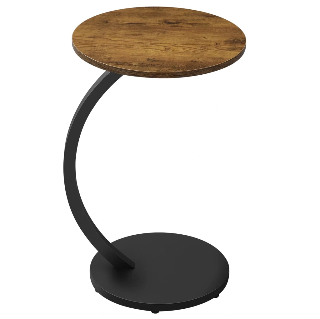 Tavolino laterale rotondo a C 40 cm nero vintage in MDF e metallo per divano