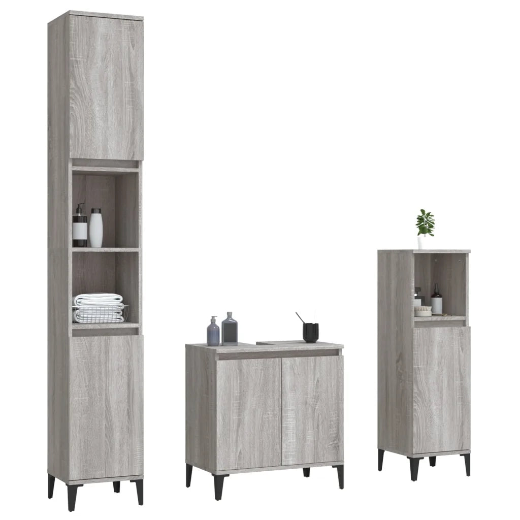 Set Mobili da Bagno 3 pz Grigio Sonoma in Legno Multistrato 3185595