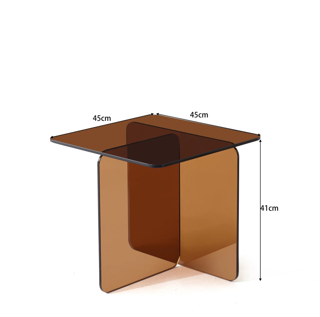 Tavolino laterale in vetro temperato marrone curvato 45x45x51 cm trasparente