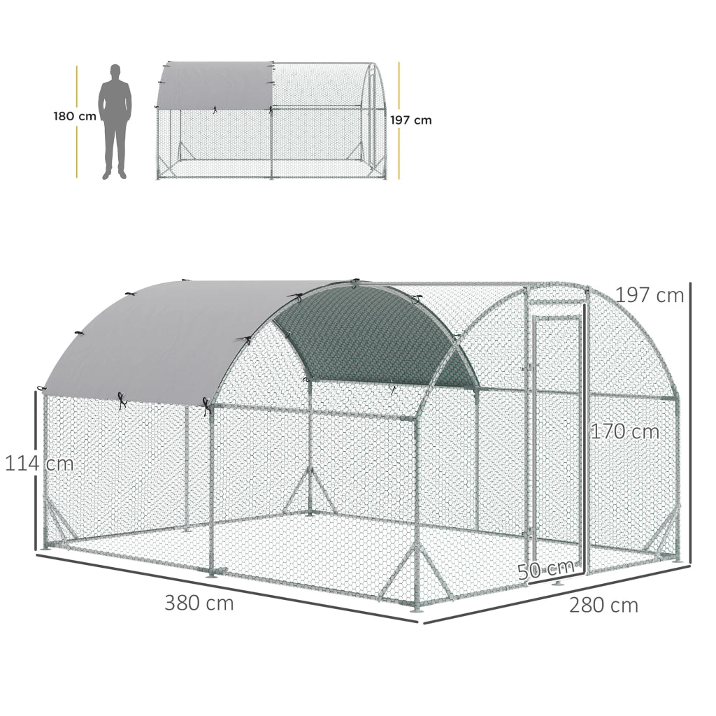 Recinto per Galline in Metallo Galvanizzato con Tetto ¨C Zephmum ¨C Argento 280x380x197 cm