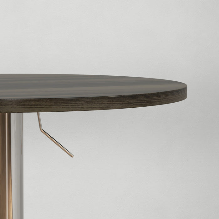 Tavolo Alto da Bar con Altezza Regolabile Piano Girevole e Base Ø60x69-91 cm in Acciaio Marrone