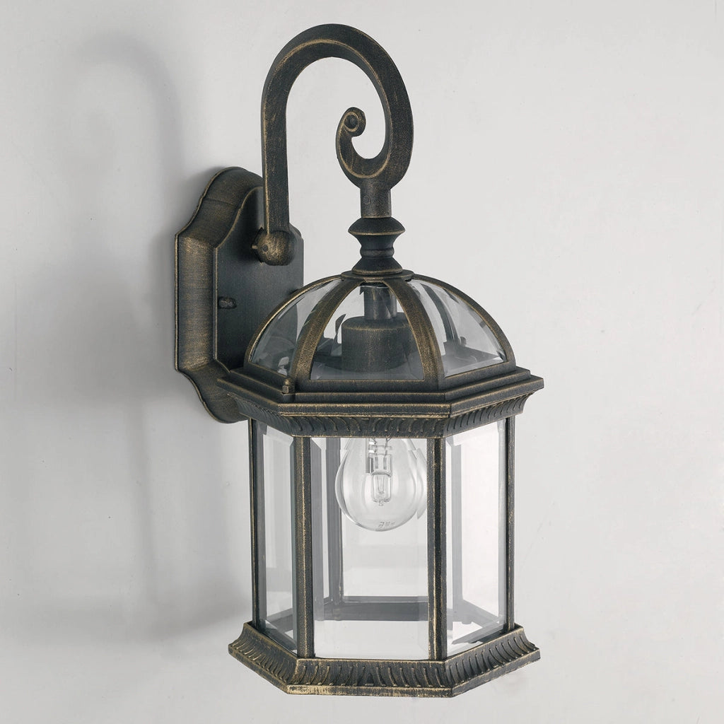 APPLIQUE GAETA NERO E ORO 1 LUCE ATTACCO E27 IP44 20X39CM ALLUMINIO E VETRO