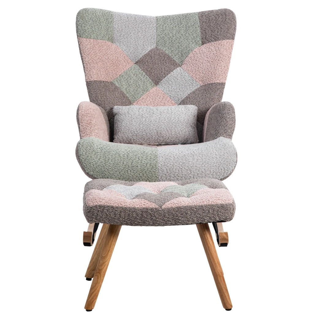 Sedia a dondolo ULEVR 93 cm con poggiapiedi, cuscino lombare e tasca laterale, multicolore