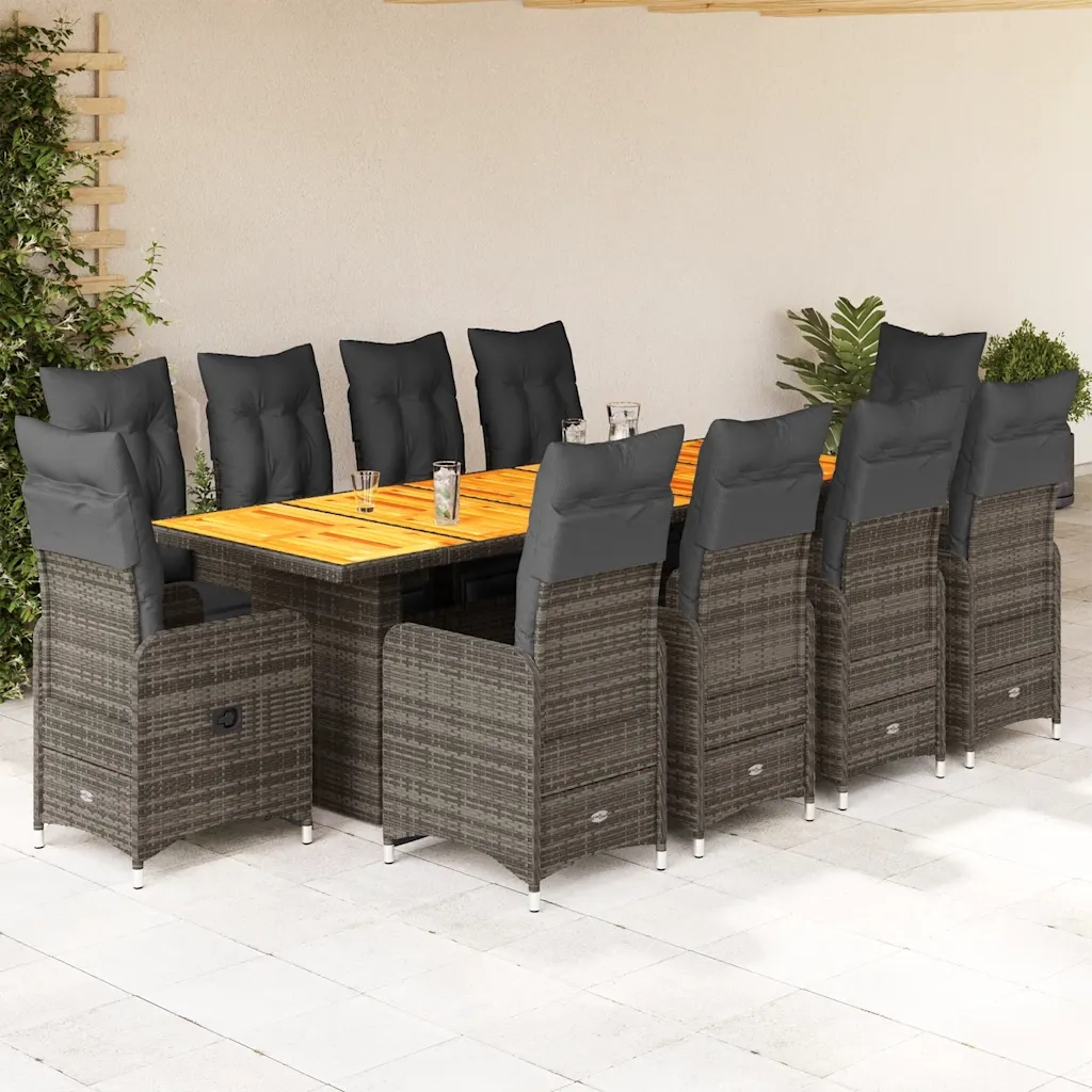 Set Bistrò da Giardino 11 pz con Cuscini in Polyrattan Grigio 3277294