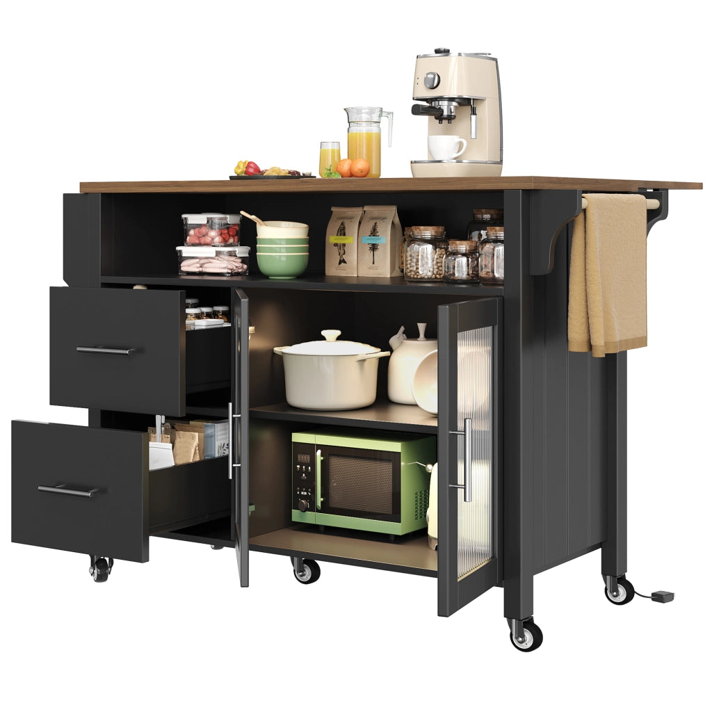 Carrello da cucina 139x40x94 cm pieghevole in MDF nero