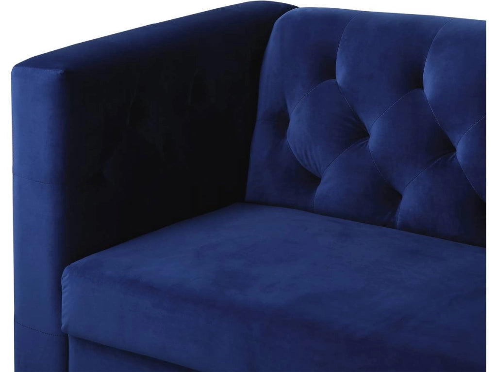 Divano fisso in velluto "Bruce" - 196 x 76 x 82 cm - 3 posti a sedere - Blu scuro