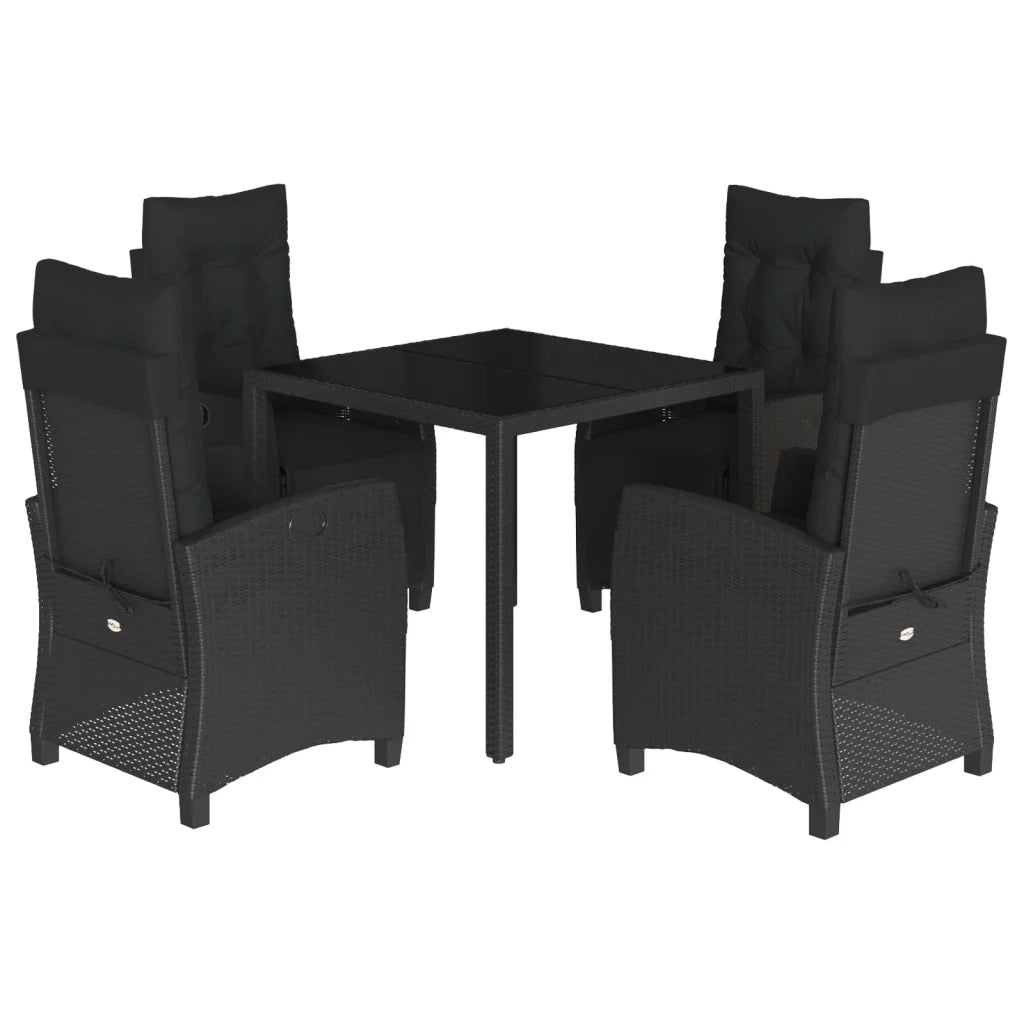 Set da Pranzo da Giardino 5 pz Nero con Cuscini in Polyrattancod mxl 90729