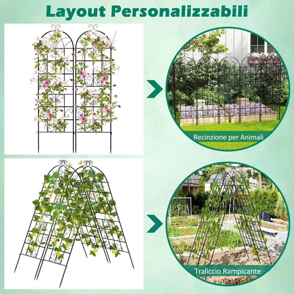 Traliccio da Giardino in Metallo 180 x 50 CM, Set di 2/4 Pannelli di Recinzione da Esterno per Piante Rampicanti, Decorazione Esterna per Giardino, Cortile e Patio (2 Pannelli)