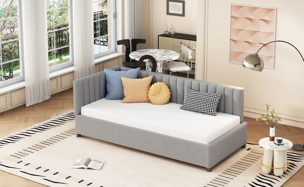 Letto sofà multifunzione in velluto grigio 90x200 cm