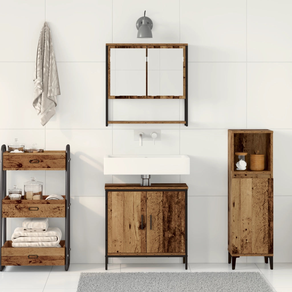 Set di mobili da bagno 2 pezzi in legno vecchio e legno ingegnerizzato