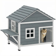 Casetta per Gatti 2 Piani Legno con Tetto Aperto e Piattaforma ¨C zephmum ¨C 101x72,5x81cm Grigio