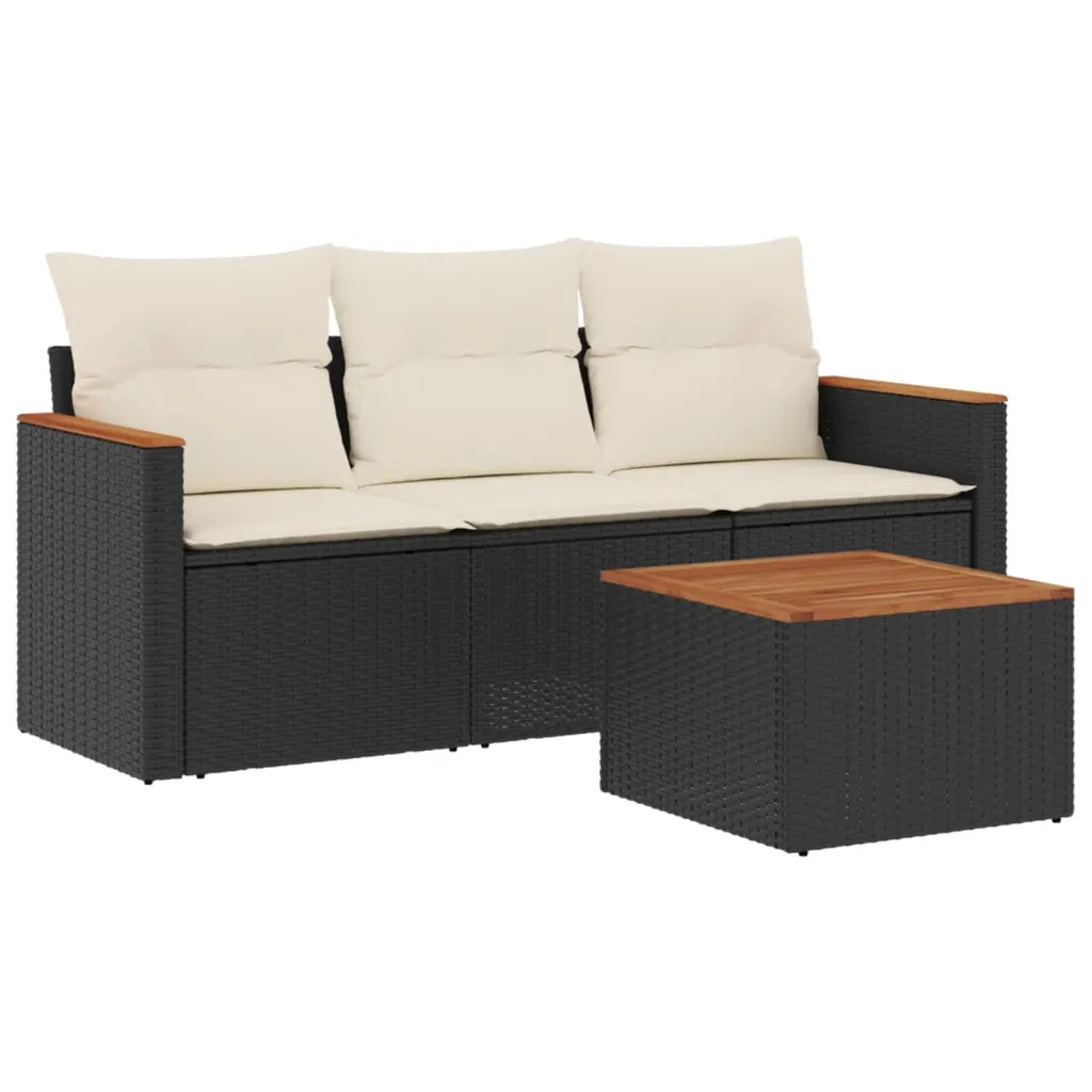 Set Divani da Giardino 4 pz con Cuscini Nero in Polyrattan cod mxl 88373