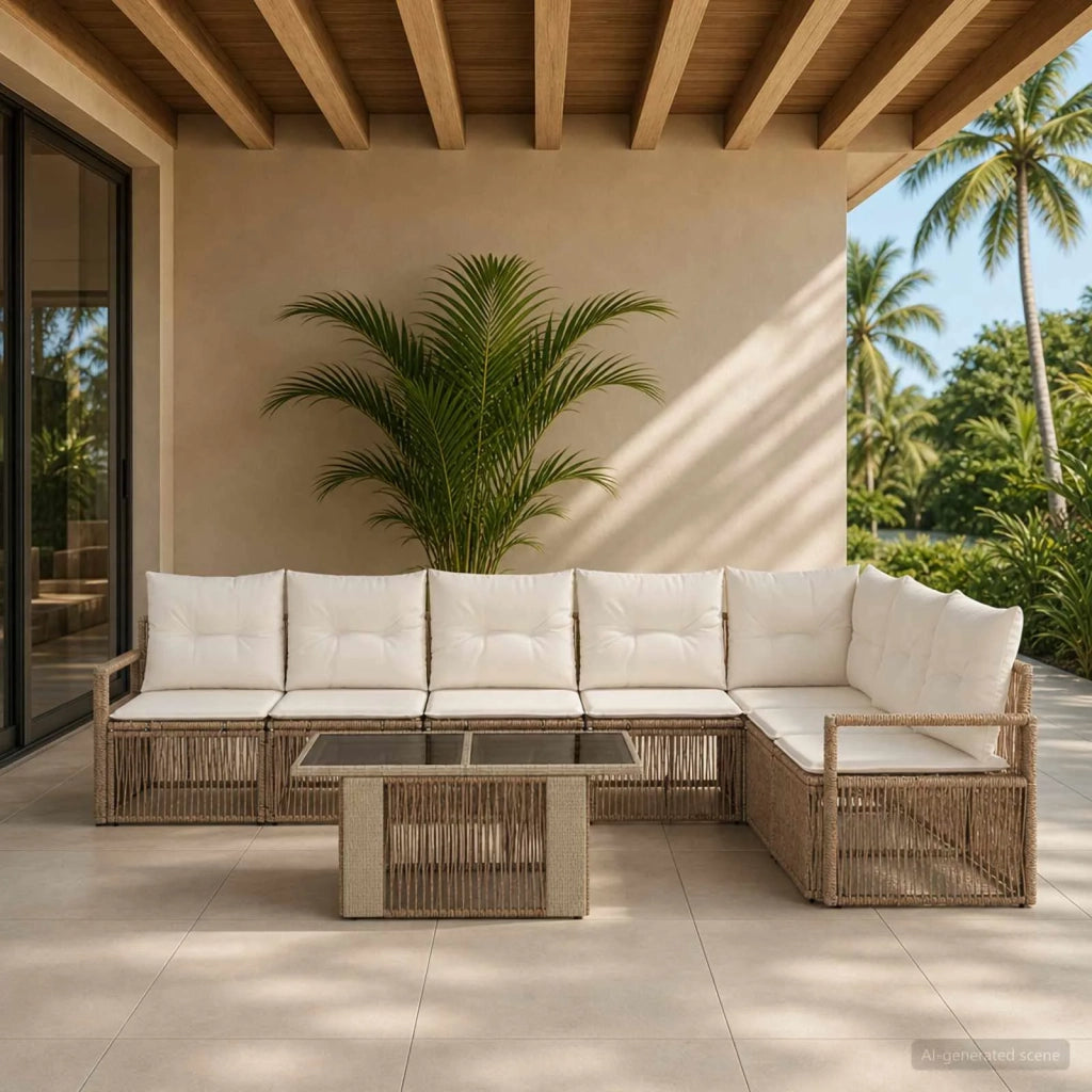 Set Divano da Giardino 8 pz Beige e Bianco Crema polyrattan 3437103