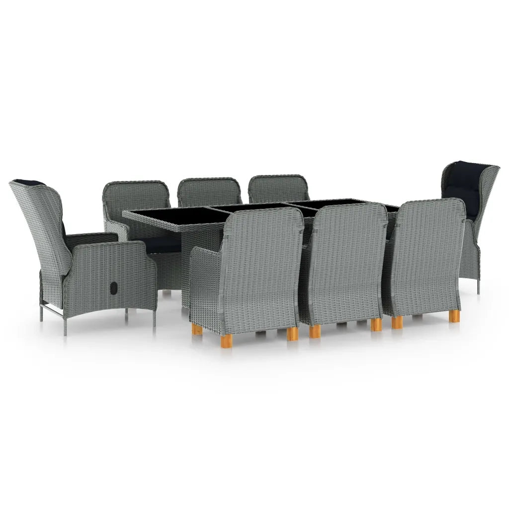 Set Pranzo da Giardino 9pz con Cuscini Polyrattan Grigio Chiaro cod mxl 52861