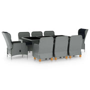 Set Pranzo da Giardino 9pz con Cuscini Polyrattan Grigio Chiaro cod mxl 52861