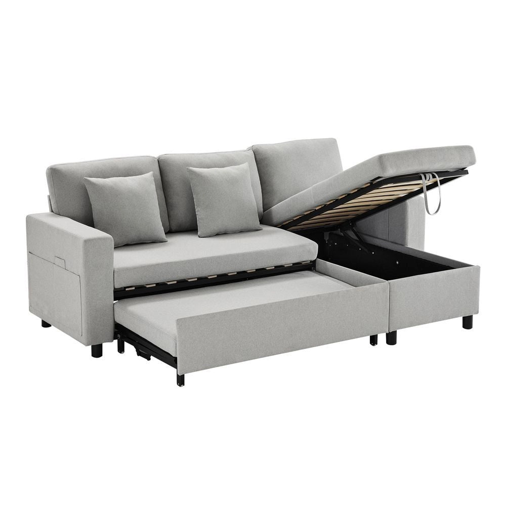 Divano letto angolare - Xylo - Forma L, chaise longue reversibile, grigio chiaro