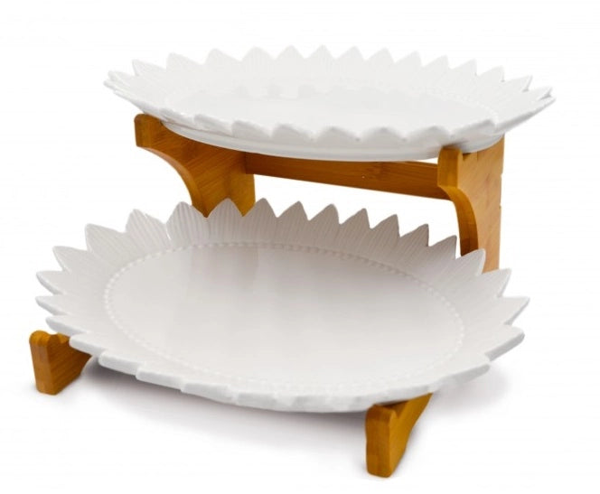 Set 2 Piatti Aperitivo in Porcellana Bianca con Supporto 30 cm