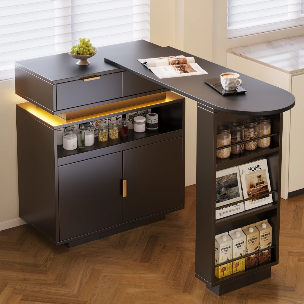 Tavolo Bar Allungabile con Contenitore e LED ¨C MINIMAL ¨C Nero 115-183x40x99 cm
