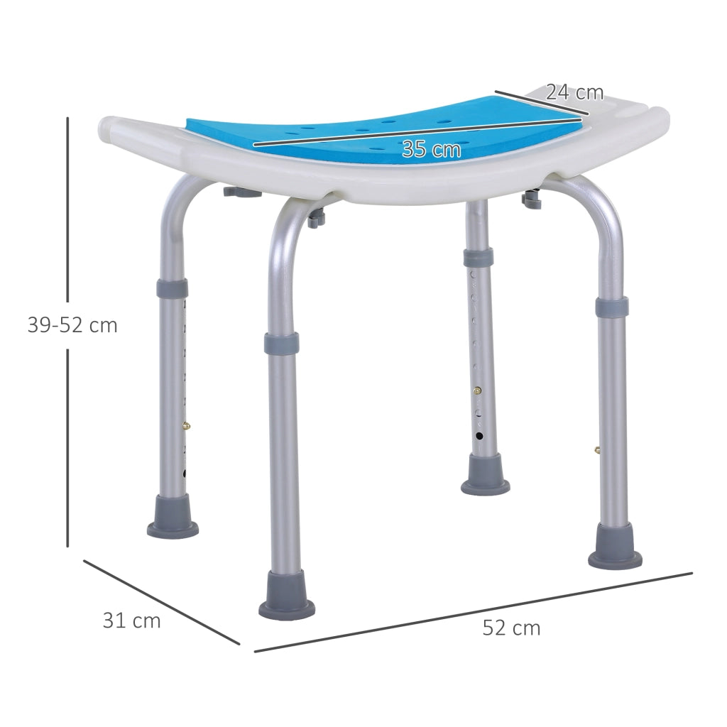 Sgabello per Doccia da Bagno in Lega di Alluminio e Plastica Antiscivolo. Sgabello Bagno con Altezza Regolabile 6 Livelli 39-52cm. Blu