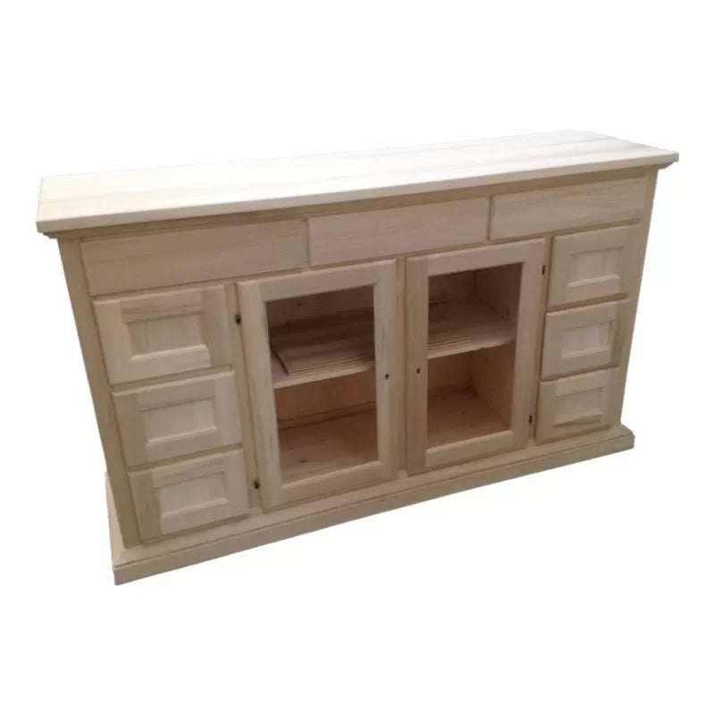 Madia credenza legno 2 ante 9 cassetti shabby avorio patinato filo verde 160x45x95 (984) - Mobili 2G