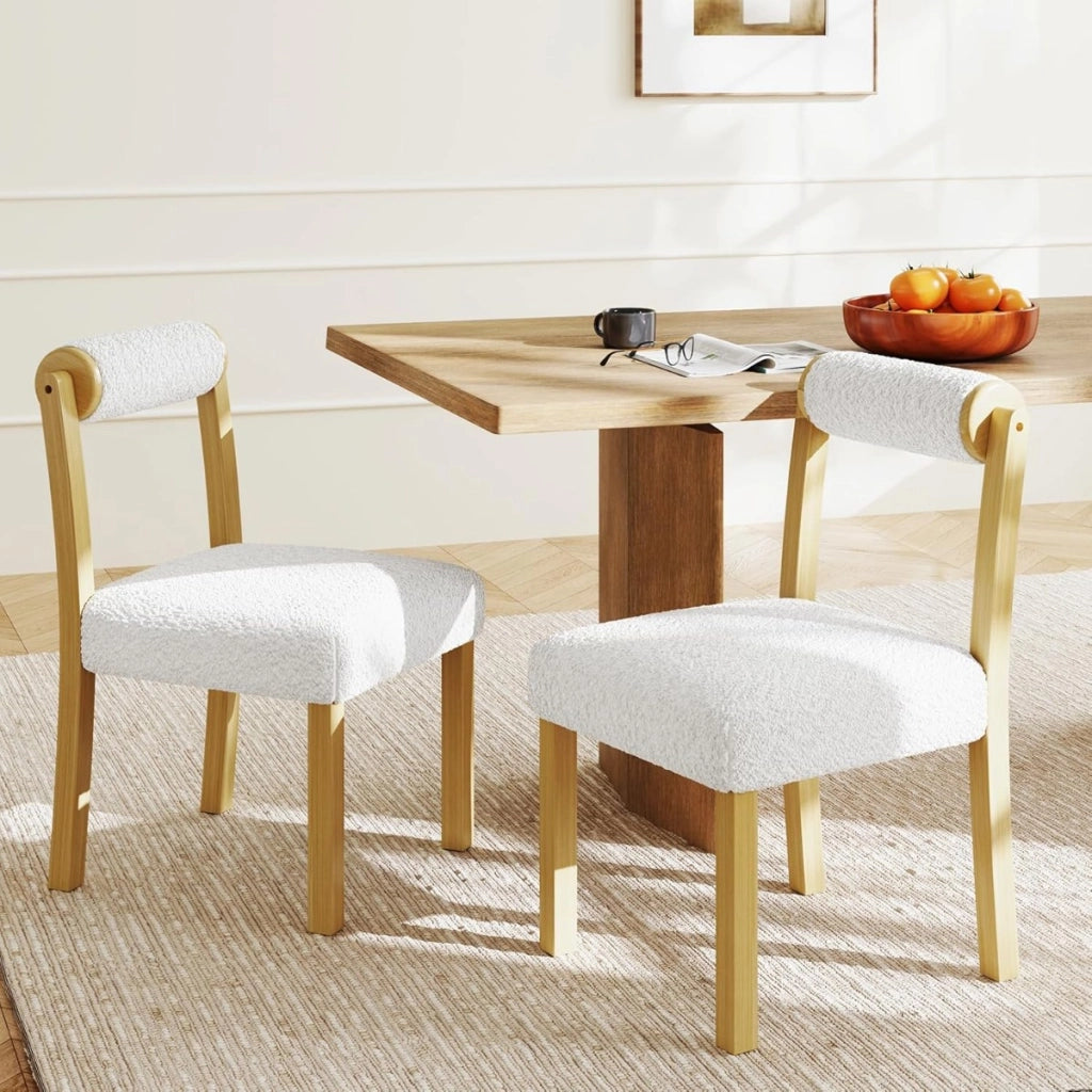 Sedie da cucina e sala da pranzo con rivestimento e struttura in legno, Set di sedie da pranzo in egno da 2 Naturale+Bianco-Sgabelli da bar