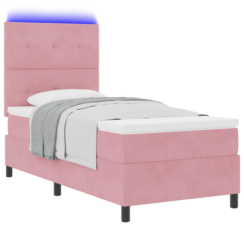 Letto Box Spring con Materasso e LED Rosa 90x200 cm Velluto