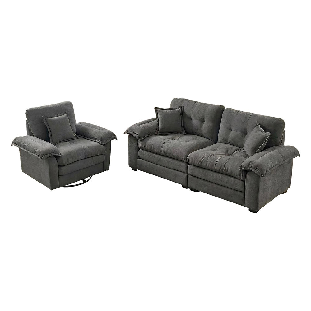 Set di divani in velluto 2 pezzi - Xylo - Divano singolo + causeuse imbottitura doppia cuscini decorativi
