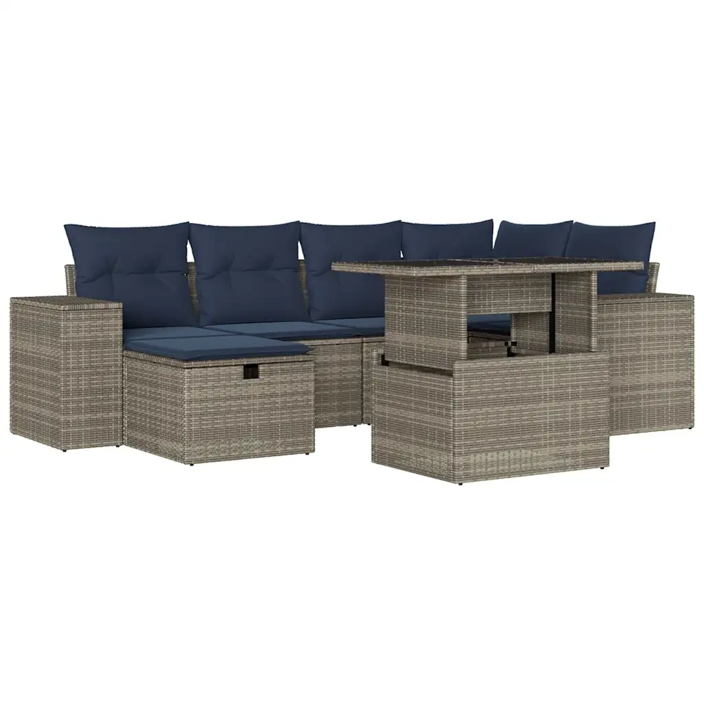 Set Divani da Giardino 7 pz con Cuscini Grigio in Polyrattan 3275301