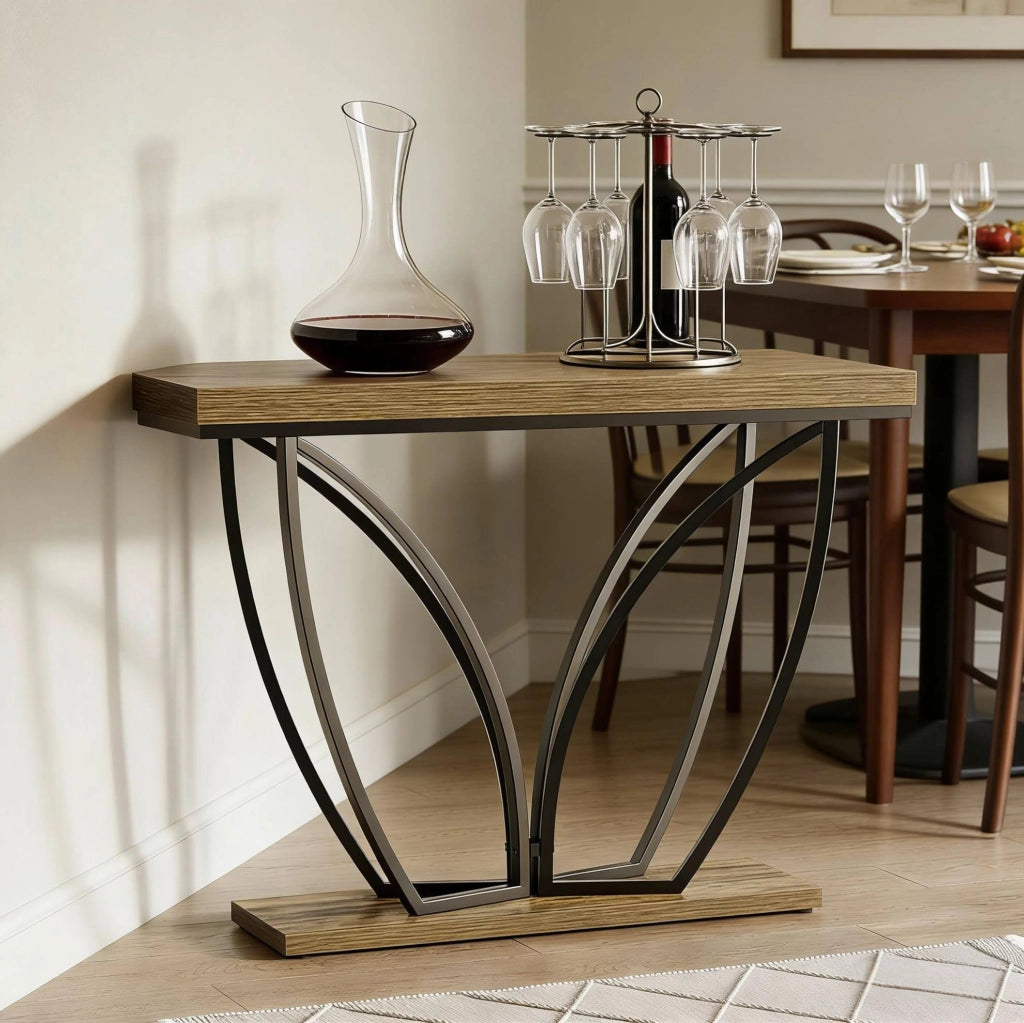 Consolle da ingresso 105 x 30 cm in MDF e metallo; marrone rustico e nero