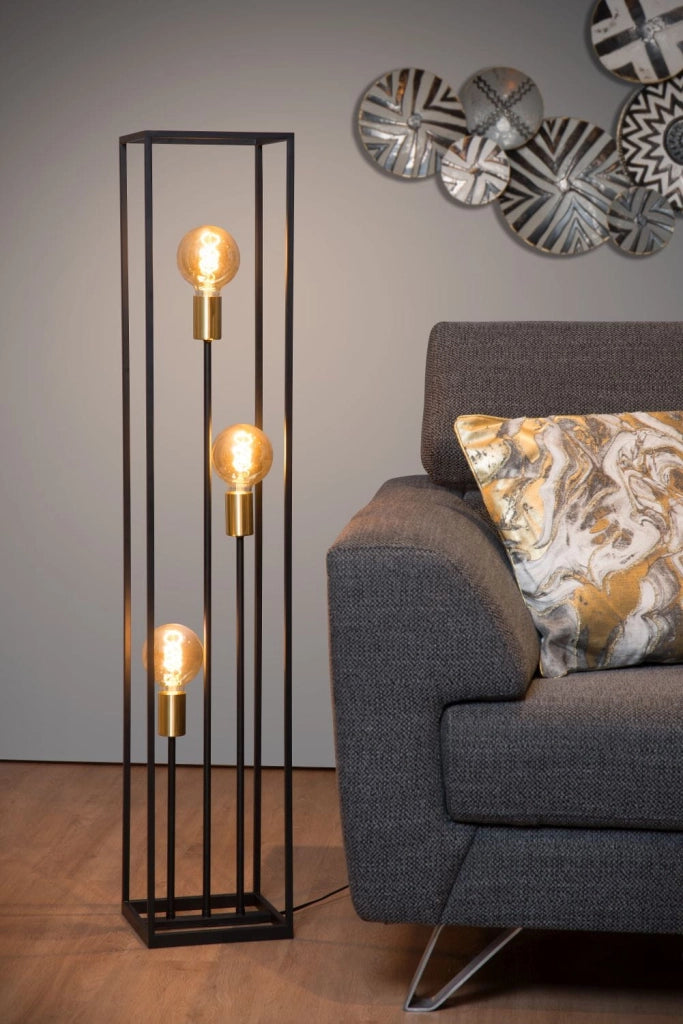 Lampada da terra Lucide Ruben nero oro 3xE27 H120 40W