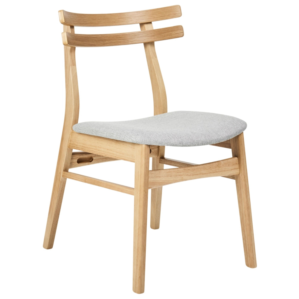 Set di 2 sedie da pranzo in tessuto beige e struttura in legno massiccio chiaro retrò senza braccioli con seduta