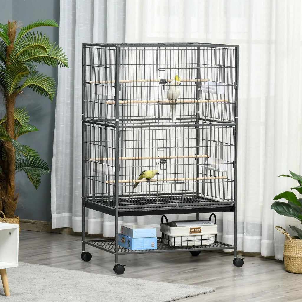 Gabbia per Uccelli in Legno con Vassoio e Ruote ¨C zephmum ¨C 78x52x132 cm