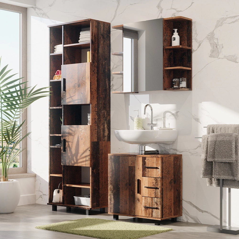 Armadio per il bagno Ilias Rovere rustico 60 x 190 cm con ante e vani a giorno Vicco