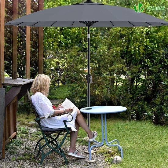 Parasole pieghevoli 270 cm con 18 balestre - tela UV protettiva - balcone terrazza esterno - grigio.