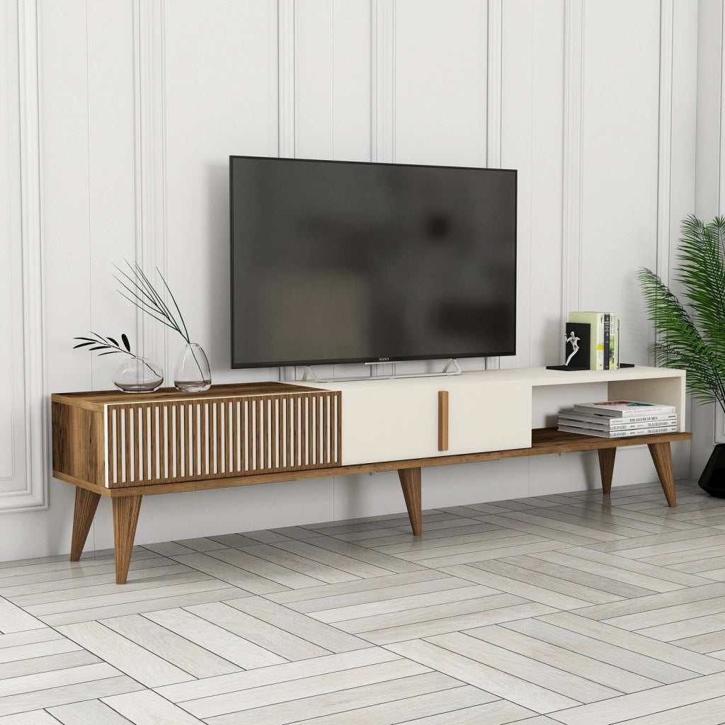 Porta TV in legno "Milano" - 180 x 35 x 40 cm - Noce crema