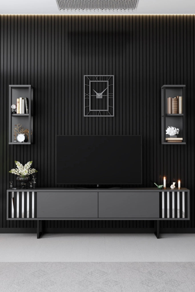 Porta TV in legno "Chrome Line" - 180 x 30 x 48 cm - Nero antracite