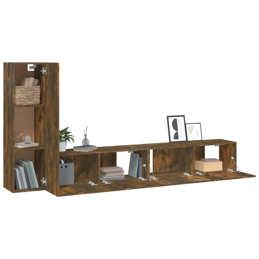 Set Mobili Porta TV 3 pz Rovere Fumo in Legno Multistrato 3114323