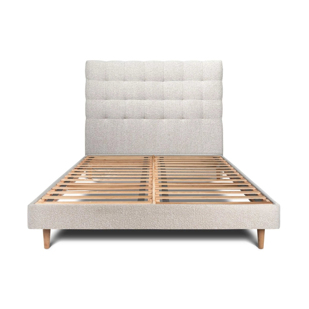 Letto 140x200 cm con testata imbottita - tessuto bouclé